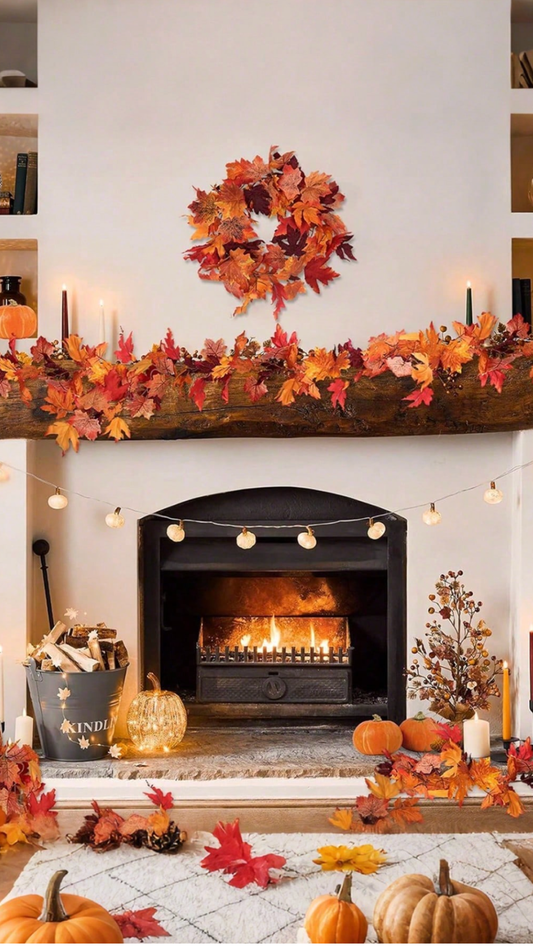 Autumn Maple Leaf Garland – 2m Fall Garland for Cozy Home, Fireplace & Thanksgiving Decor