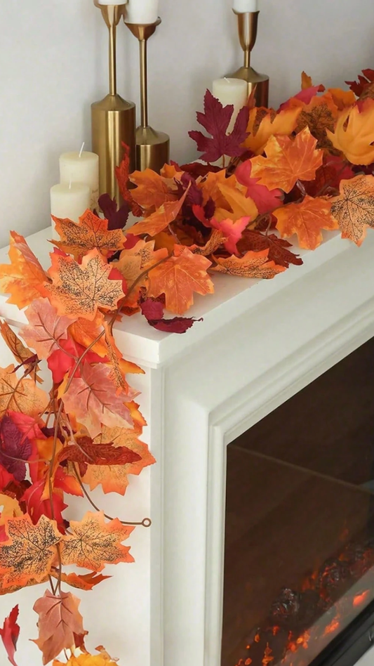 Autumn Maple Leaf Garland – 2m Fall Garland for Cozy Home, Fireplace & Thanksgiving Decor