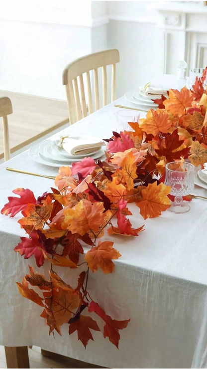 Autumn Maple Leaf Garland – 2m Fall Garland for Cozy Home, Fireplace & Thanksgiving Decor